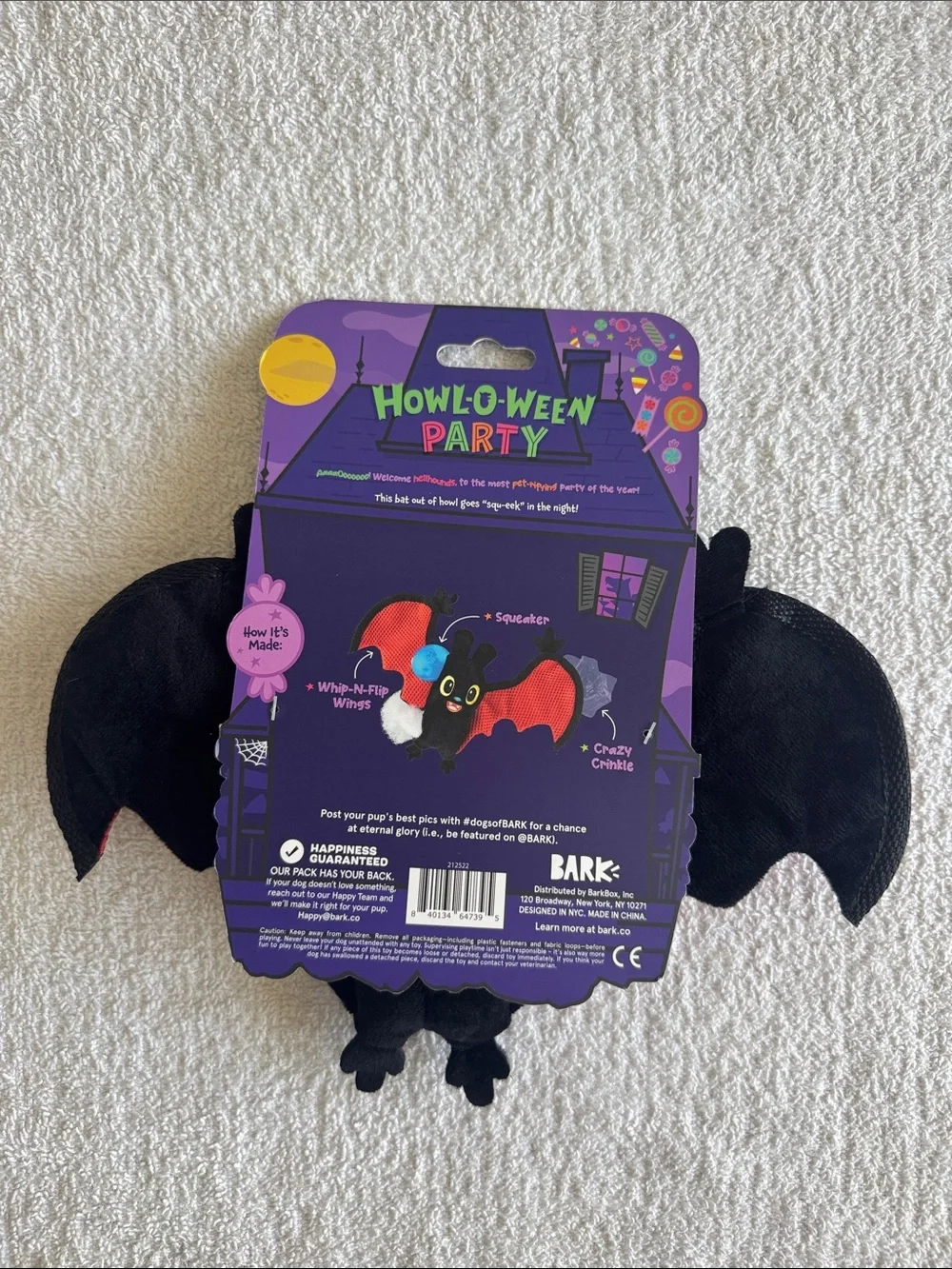 Bark Howl-O-Ween Party Bat Toy - Black & Red